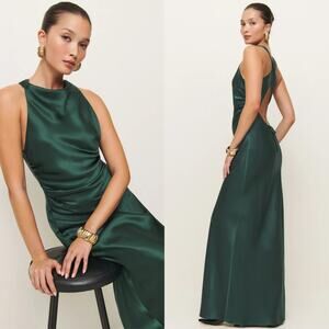 Reformation Anaiis Silk Dress Forest